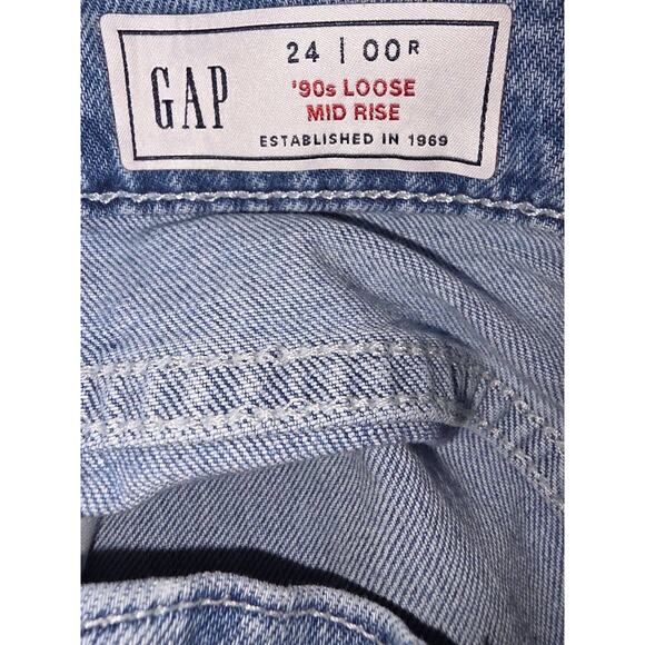 GAP 90's Loose Mid Rise cotton Cargo Jeans Women 24 Wide Leg Blue Denim A003268 - Picture 9 of 13